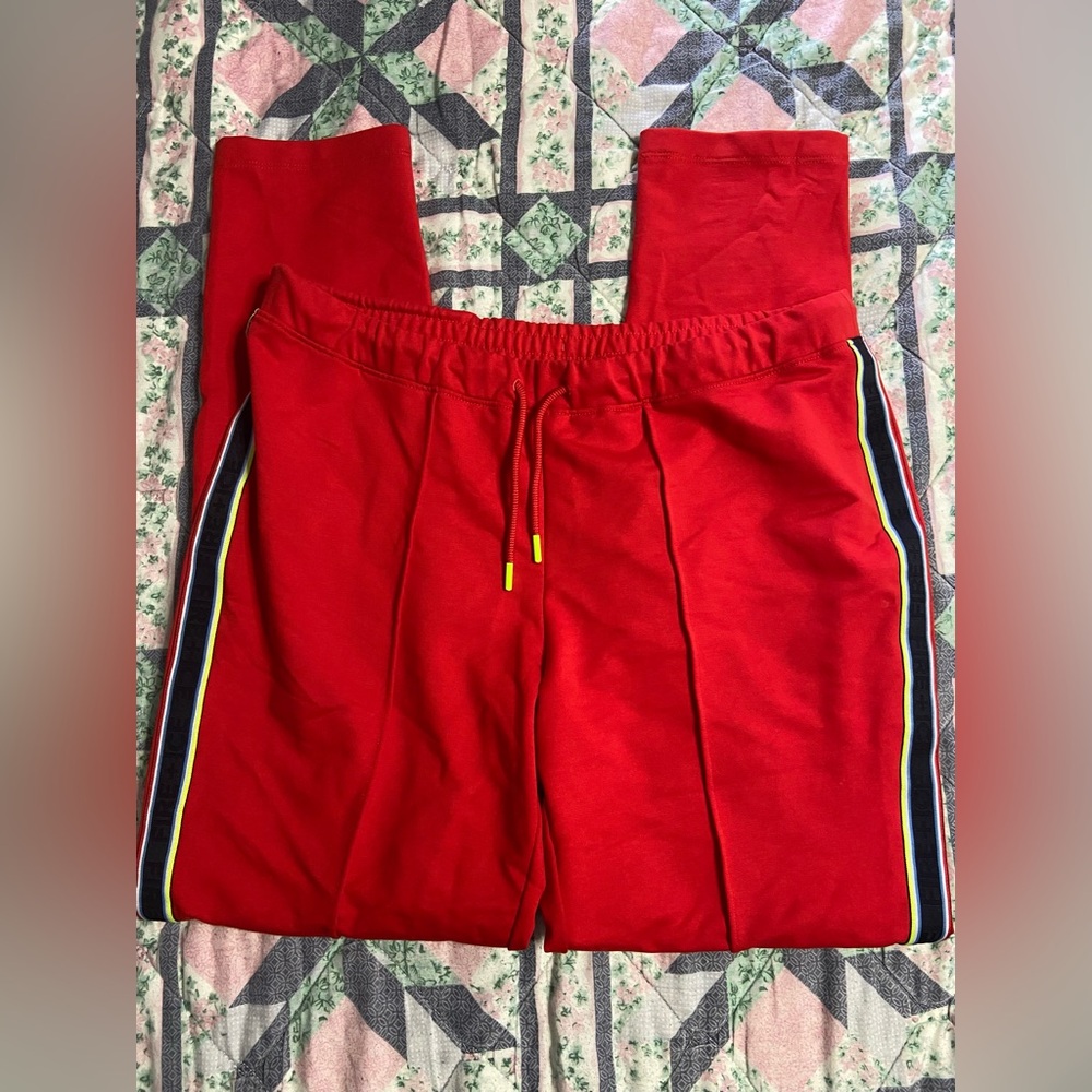 T7- FIRE + ICE Blue Stripe Vibrant Red Sweatpants